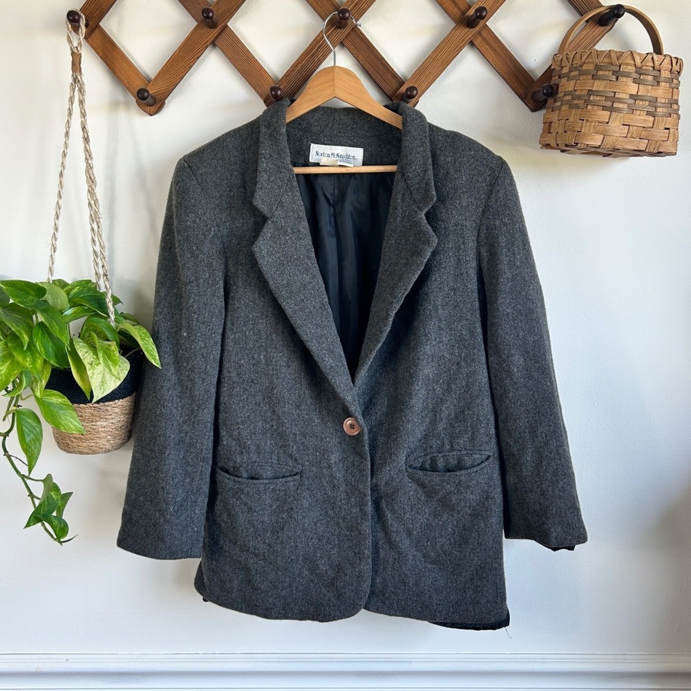 Norton McNaughton Vintage 100% Wool Blazer Charcoal Gray Size 10 Woolmark
